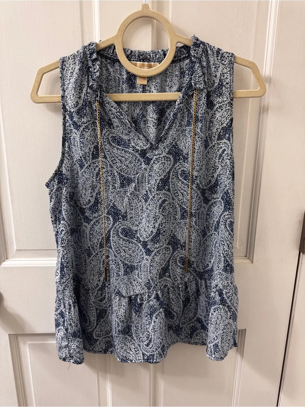 Michael Kors Navy & White Paisley Sleeveless V-Neck Tank
